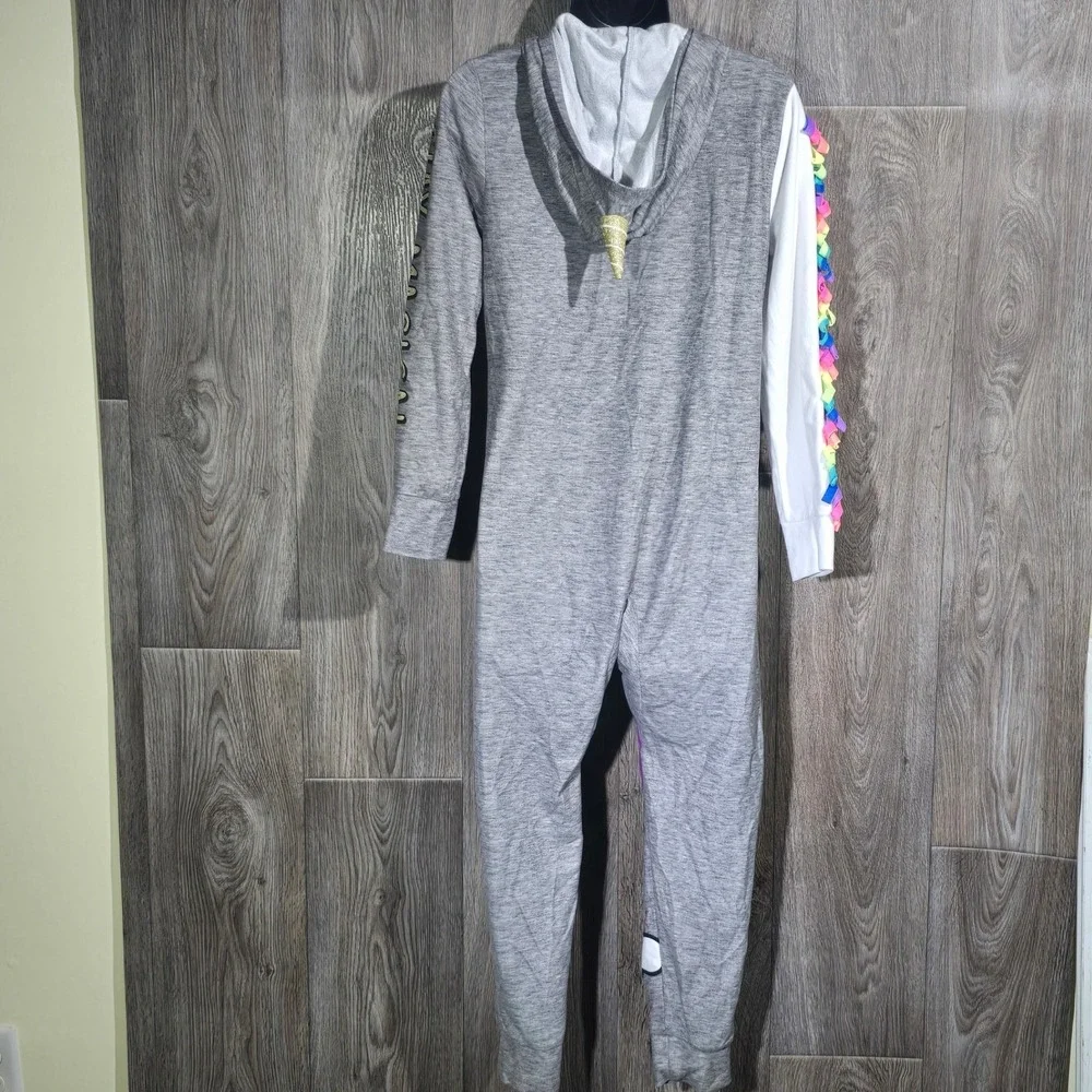 Justice Girls' Unicorn Rainbow Hooded Pajama Jumpsuit Size‎ 12 Sleepwear